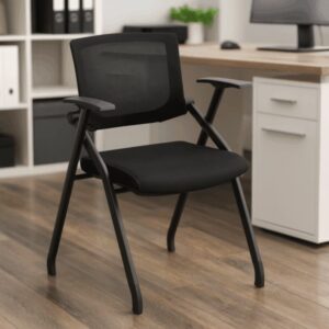 Silla de Visita N1 con regatón en tela negra y mesh