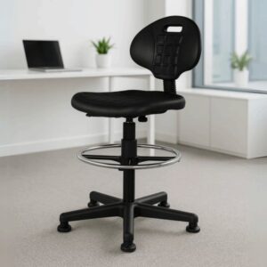 Silla Cajero Industrial Poliuretano Negro y Regaton
